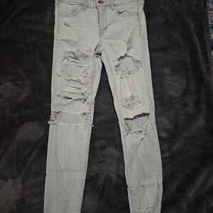 Distressed Light Gray Women Jeans
